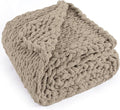 Chunky Knit Throw Blanket 60"X 80", 100% Handmade with Soft Chenille Yarn, 6.7lbs Thick Cable Knitted Blankets, Large Rope Knot Crochet Throws for Couch Sofa Bed Home Decor, Taupe