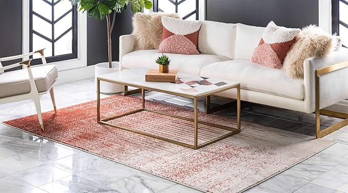 Unique Loom Del Mar Collection Area Rug - Jennifer (7' 10" x 11' 4" Rectangle, Red/ Beige)