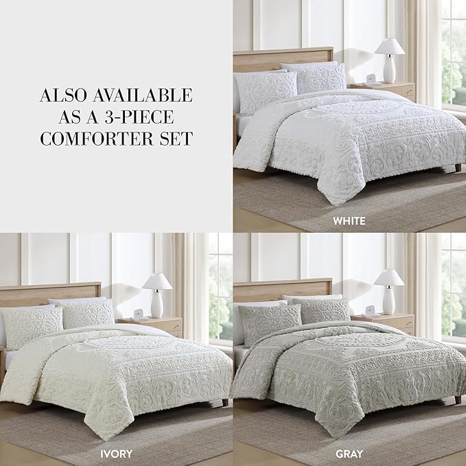 Beatrice Home Fashions Medallion Chenille Bedspread, Standard Sham, Gray