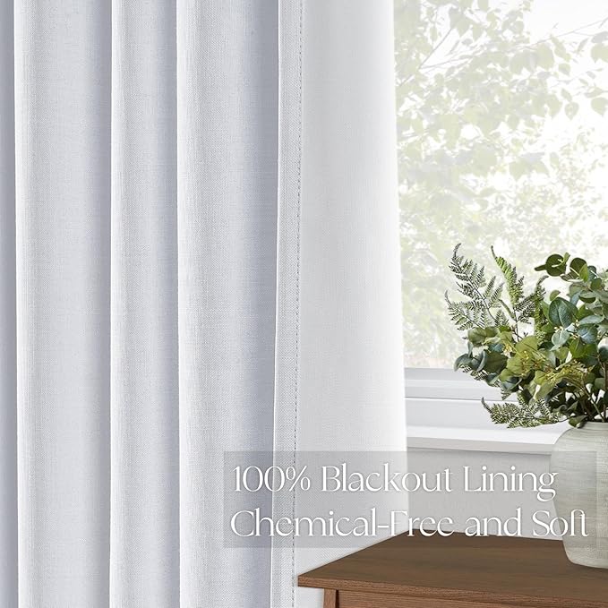 Topfinel 120 Inches Long Extra Long White Linen Curtains for Living Room,100 Percent Blackout Floor to Ceiling Pinched Pleated Boho Insulating Drapes 2 Panels for Track System,10 FT Bay Window