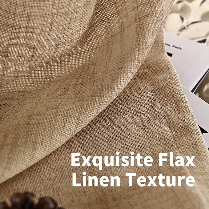 YoungsTex Burlap Linen Curtains 45 Inch Length for Kitchen Window, Short Semi Sheer Drapes with Bronze Grommet Light Filtering for Bedroom Bathroom Cafe, Toffee, 2 Panels, 52 X 45 Inch