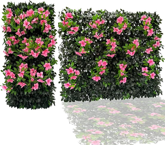 Sumery Expandable Fence Privacy Screen for Balcony Patio Outdoor,Decorative Faux Ivy Fencing Panel,Artificial Hedges (Single Sided Leaves) (1, Branches -Pink Fowers)