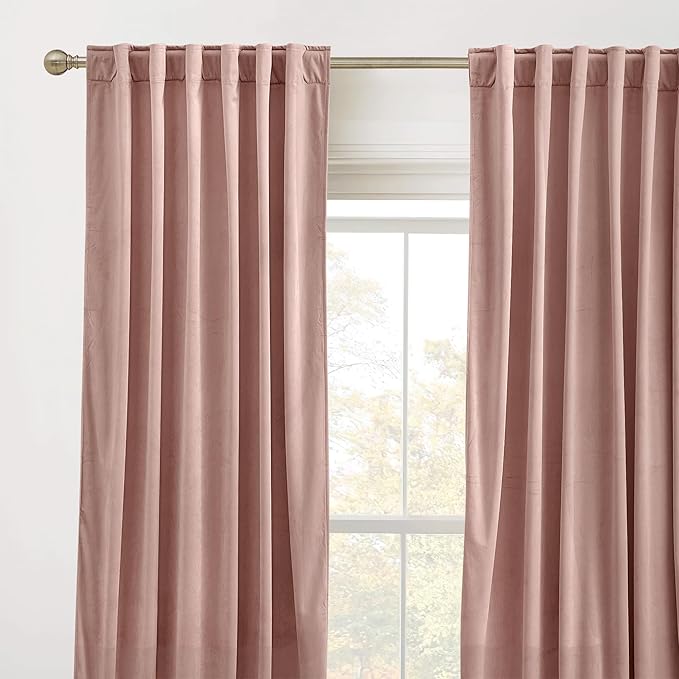 RYB HOME Rose Pink Velvet Curtains 102 inches, Back Tab Soft Fabric Room Darkening Thermal Insulated Luxurious Home Decor Curtains for Living Room Bedroom, W 52" x L 102", 2 Panels Set