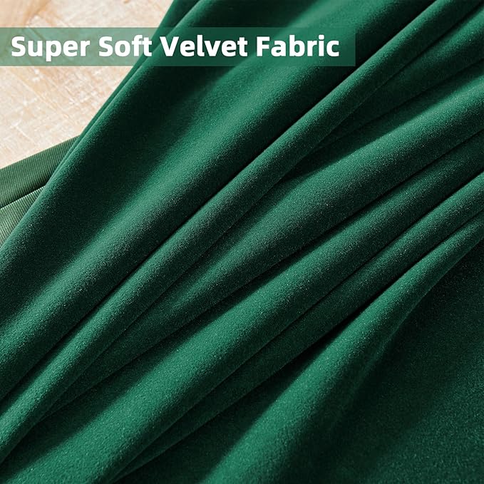 Joydeco Dark Green Velvet Curtains 90 Inches Long, Luxury Grommet Blackout Curtain 2 Panels, Thermal Insulated Privacy Room Darkening Window Drapes for Bedroom Living Room Home Theatre (52Wx90L)