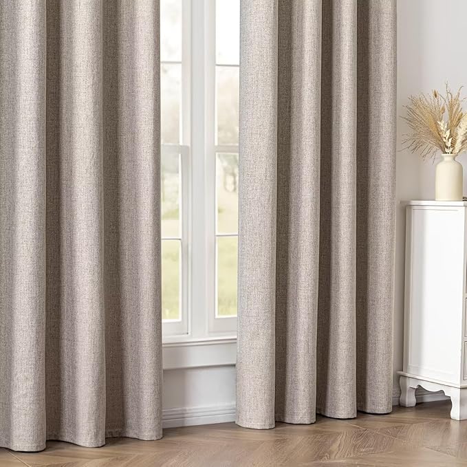 100% Blackout Curtains 72 Inch Length 2 Panels Set, Linen Curtains for Living Room, Black Out Thermal Insulated Grommet Drapes Bedroom Luxury Decor Privacy(52W × 72L inch, Linen)
