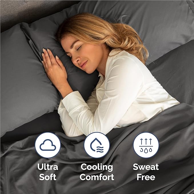 Twin XL 4 Piece Sheet Set - Cooling, Comfy & Breathable - Hotel Luxury Bedding, Includes Fitted Sheet for Women, Men, Kids & Teens - 1 Flat, 1 Fitted Sheet, 2 Pillowcases with Deep Pockets - Charcoal