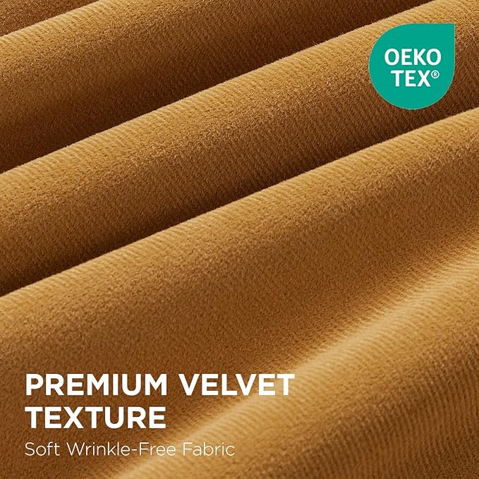 Joydeco Mustard Yellow 100% Blackout Curtains 108 Inch 2 Panels, Luxury Thermal Yellow Velvet Curtains for Bedroom Living Room, Soundproof Blackout Window Drapes, Grommet Top (52W x 108L)