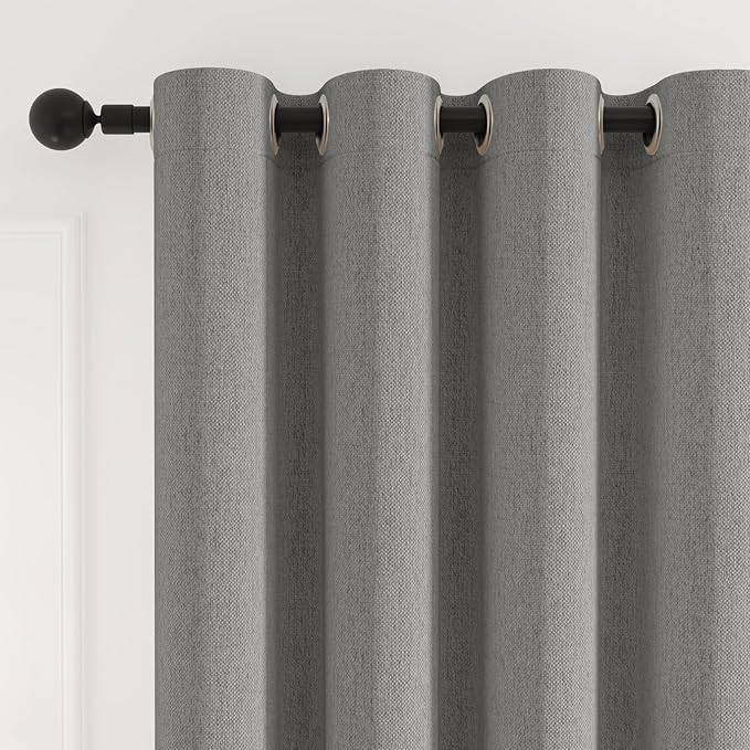 100% Blackout Curtains 80 inch Length 2 Panels Set for Living Room/Bedroom, Linen-Look Textured Full Light Blocking Room Darkening Thermal Insulated Noise Reduction Drapes (W52xL80, Grey)