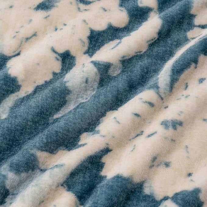Berkshire Blanket-Classic Heavyweight Soft Printed VelvetLoft® Plush Blanket, Full/Queen Size Soft Fuzzy Warm Blanket for Couch Sofa Bed, Floral Blue, 90in x 90in