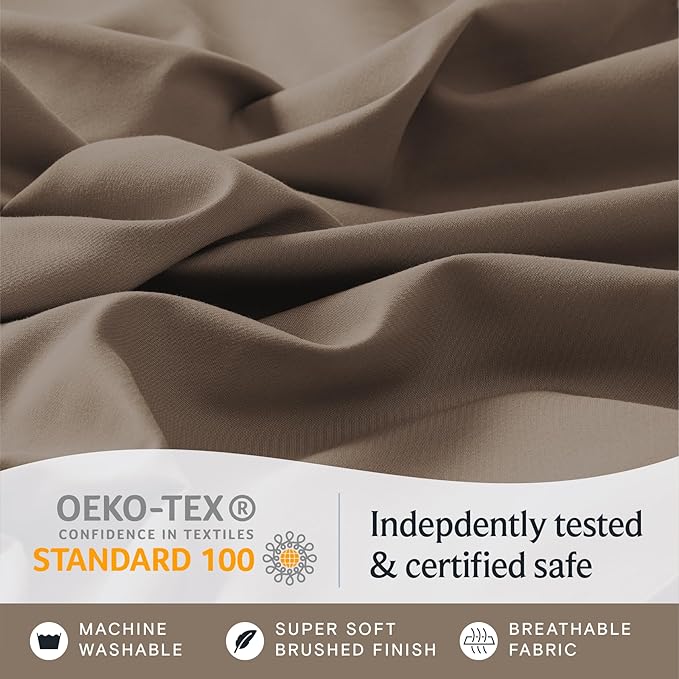LuxClub 5 PC Split King Sheet Set, Deep Pockets Wrinkle Free Cooling Bed Sheets Hotel Bedding for Women, Men, Includes 2 Fitted Sheet, 1 Flat Sheet and 2 PillowcasesSoft Dark Khaki