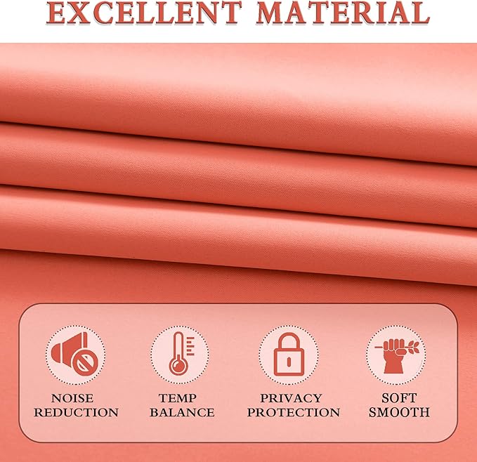 DONREN Coral Blackout Curtains Rod Pocket Curtain Panels - Salmon Color Thermal Insulated Curtain Drapes for Living Room (42 W x 63 L Inch,2 Panels)