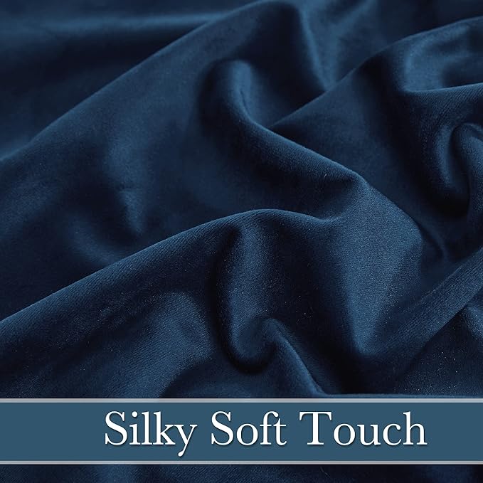 RYB HOME Velvet Curtains 90 inches Length, Back Tab & Rod Pocket Soft Fabric Curtains & Drapes for Bedroom Room Divider, Navy Blue, W 62 x L 90, 2 Panels Set