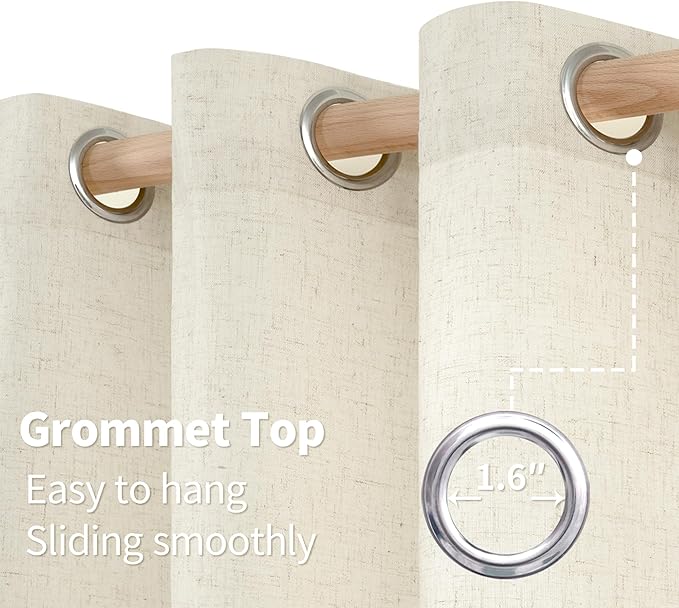 YoungsTex Natural Linen Curtains 63 Inch Length 2 Panels, Grommet Light Filtering Window Drapes Semi Sheer Privacy for Living Room Bedroom, 38 X 63 Inch