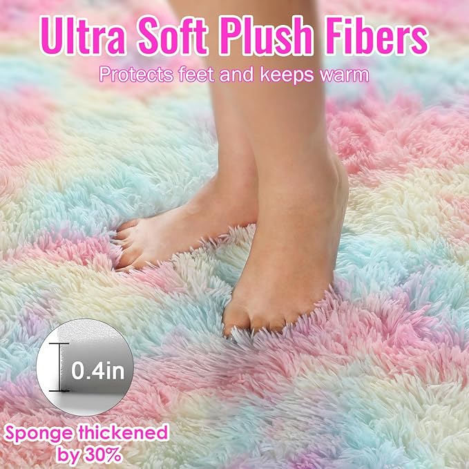 PAGISOFE 9x12 Rainbow Large Area Rug,Plush Rugs for Bedroom Girls,Shaggy Carpet for Kids Room,Fuzzy Nursery Rug for Baby's Toddler's Room,Clorful Room Decor for Teenage Pastel Princess Rug