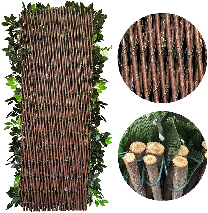 Sumery Expandable Fence Privacy Screen for Balcony Patio Outdoor,Decorative Faux Ivy Fencing Panel,Artificial Hedges (Single Sided Leaves) (2, Branches -Blue Fowers)