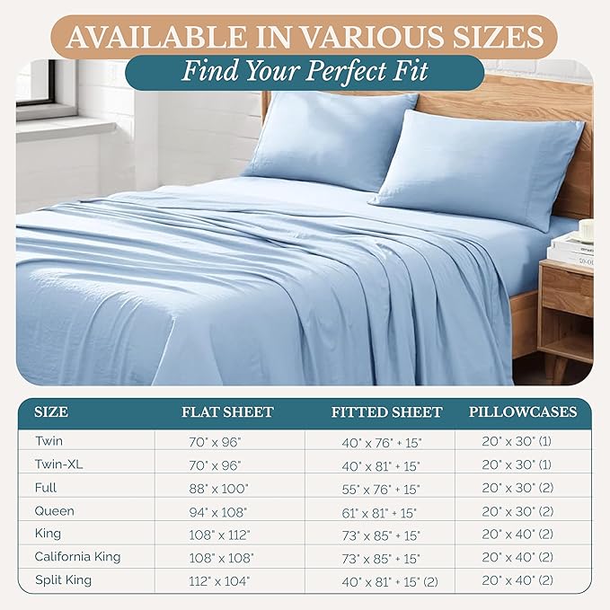 Casa Platino Twin XL Size Sheet Set, 3 Piece Set Includes Twin XL Flat Sheet, Twin XL Fitted Sheet and 1 Pillowcase, Brushed Ultra Soft Microfiber with Deep Pockets – French Blue