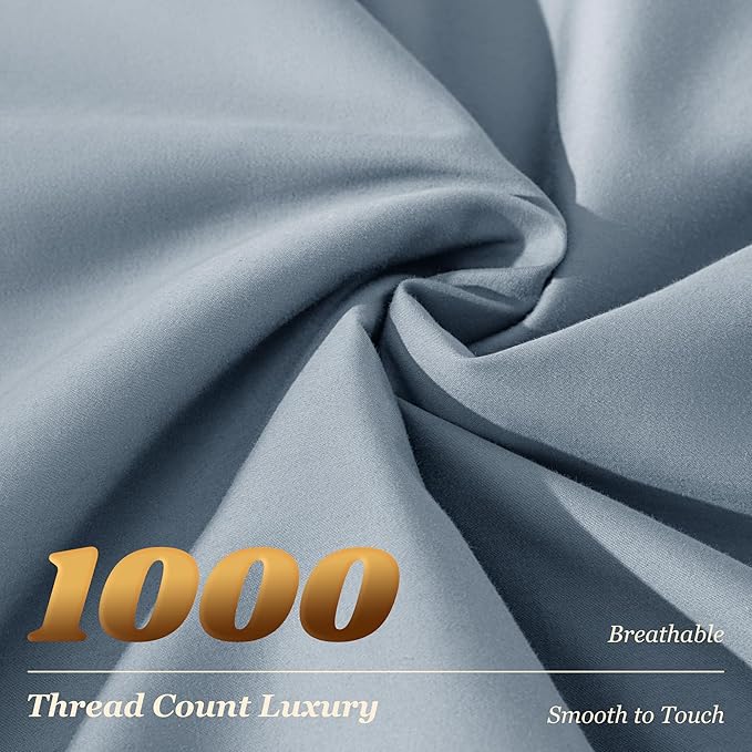 LBRO2M 1000 Thread Count 100% Egyptian Cotton Sheets Set Queen Size, 4 Piece Sets Bed Sheet Deep Pocket Sheet Set 16" Soft Comfortable All Season (Queen, French Blue)