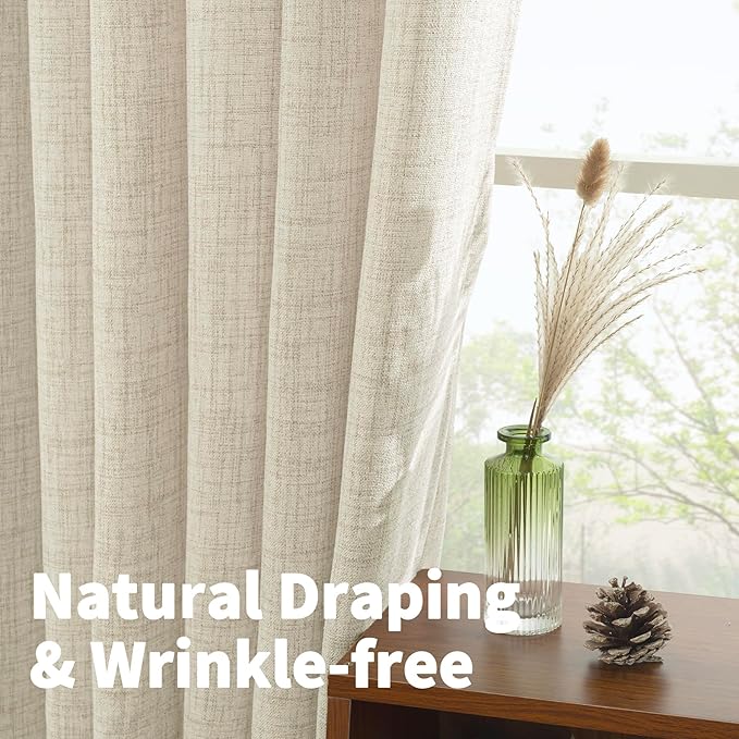 YoungsTex 48 Inches Long Linen Curtains for Short Window, Boho Semi Sheer Drapes Textured Light Filtering with Bronze Grommet Privacy for Kitchen Living Room Windows, 42 x 48 Inch, 2 Panels