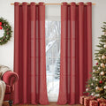 YoungsTex Red Linen Curtains 84 Inch Length for Living Room, Light Filtering Drapes Semi Sheer with Bronze Grommet Privacy for Bedroom, 52 x 84 Inch, 2 Panels