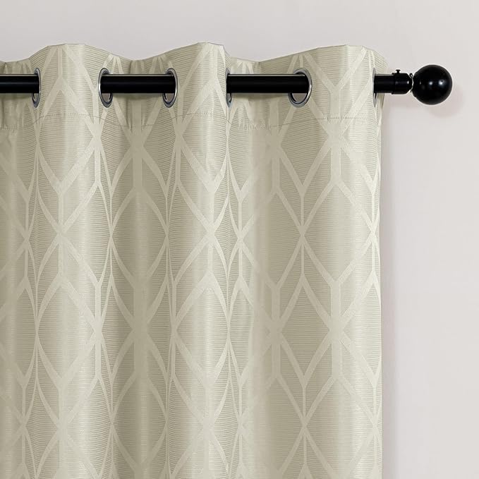 Amazon Basics Jacquard 2-Piece 100% Blackout Curtains, Living Room and Bedroom Drapes, Thermal Insulated Window Treatment, 52"x72", Beige