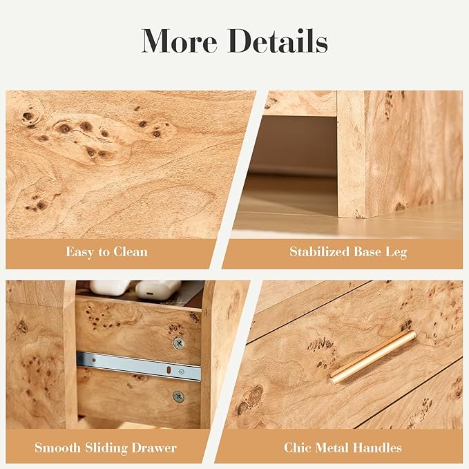 Night Stand Set of 2 [Unique Curved Profile] [FSC-Certified Wooden Board] 1-Drawer and 1 Storage Shelf Nightstand 24" H Metal Handle Modern Bedside Table Side Table End Table