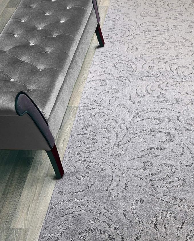 Custom Length Hallway Runner Rug,Slip Resistant,Floral Grey, 26 Inch X 31 feet, Sold and Priced Per Foot