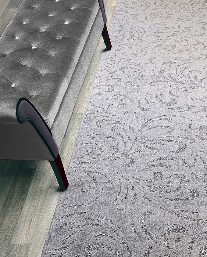 Custom Length Hallway Runner Rug,Slip Resistant,Floral Grey, 26 Inch X 9 feet, Sold and Priced Per Foot