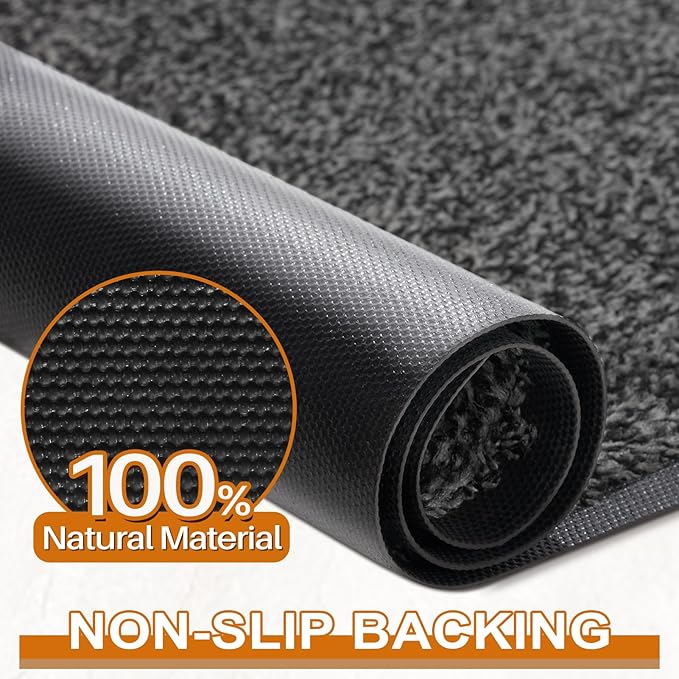 Mibao Front Door Mat, Dirt Trapper Welcome Mat for Outdoor Indoor, Non-Slip Waterproof Doormat, Durable Machine Washable Low Profile Entry Rug for Back Door Outside Patio Porch, 30" x 18", Grey