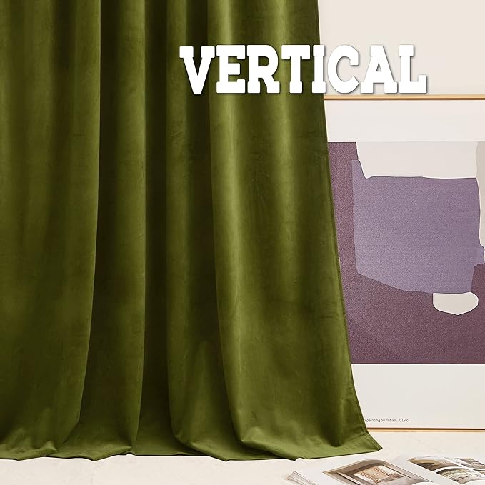 RYB Home Green Curtains 108 inches Long, Plush Velvet Curtains, Thermal Insulated Darkening Window Treatment for Living Room, Privacy Drapes for Guest Room, W52 x L108, 2 Panels