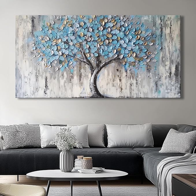 Huaaliunn Blue Tree Canvas Wall Art - Modern Botanical Paintings for Living Room, Bedroom Wall Decor,Art for Home or Office Decoration, Large Wall Art 71x36in