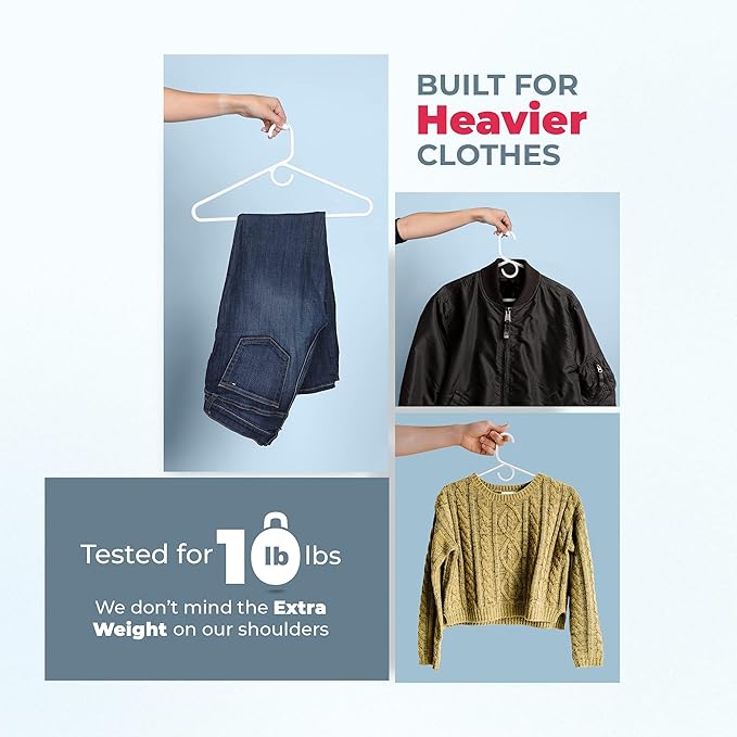 Neaties Heavy Duty Clothes Hangers 100+ Pack (216 Count) – Made in The USA – 8lb Capacity Plastic Hangers for Adult Clothing – Durable for Pants, Coats, Jackets, or Jeans – White & Gray