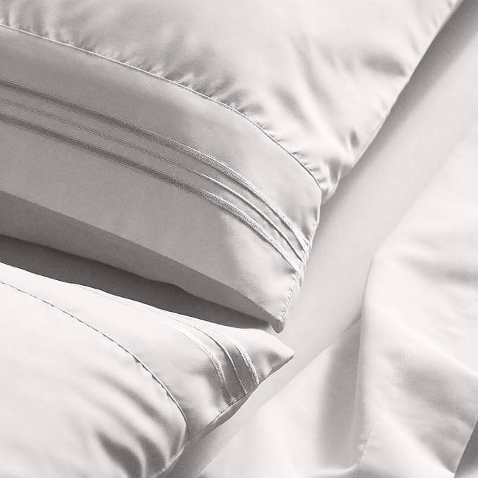 Mellanni California King Sheet Set - 6-Piece Iconic Collection Bedding, (Including 4 Pillowcases), 21-Inch Extra Deep Pocket, Easy Care, Ultra Soft, Cooling Sheets, Brushed Microfiber - White