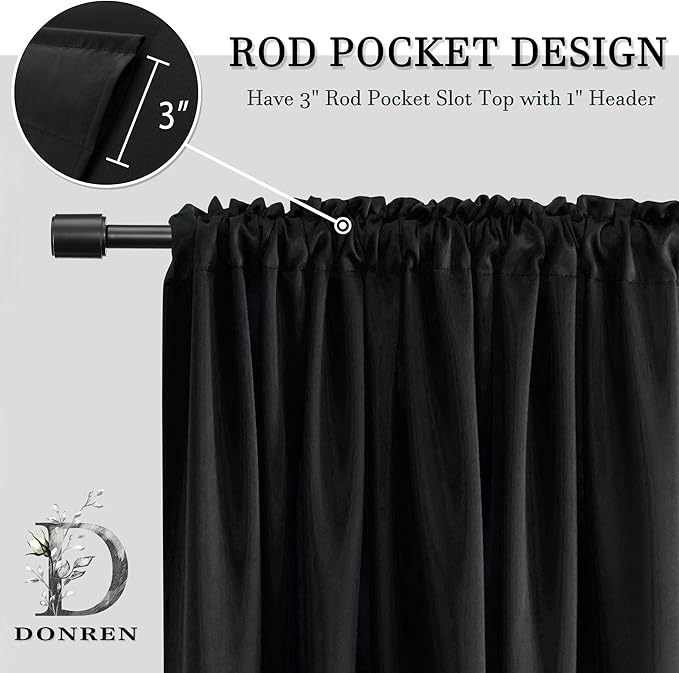 DONREN 99% Blackout Curtains for Windows - Windows Shades Energy Efficient Privacy Protect for Bedroom (52 x 72 Inches,Set of 2 Panels,Black)