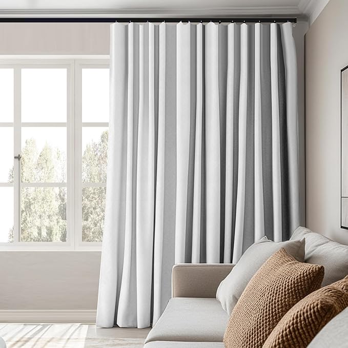 Room Divider Curtains Total Blackout Privacy Curtain Panel Room Thermal Insulated Noise Reduction Curtains for Bedroom Window Living Room Ceiling Track Curtain W 15 ft × H 8 ft White
