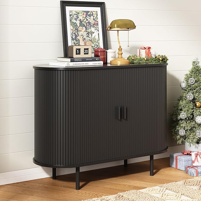 ONBRILL Sideboard Buffet Cabinet with Storage, 40" Storage Cabinet with Sliding Door & Adjustable Shelf, Modern Accent Coffee Bar Console Table for Kitchen, Entryway, Black