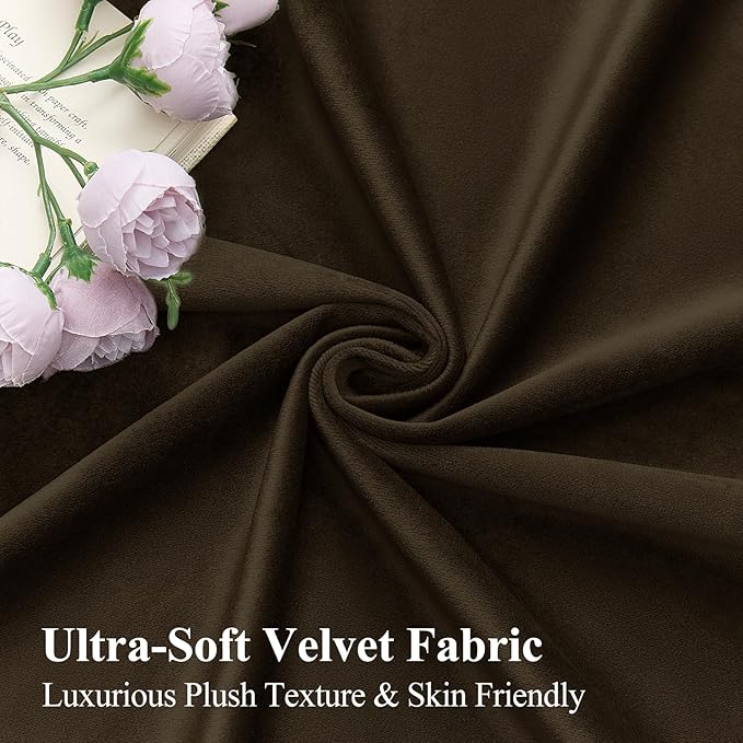 AUSSPVOCT Brown Velvet Curtains 84 Inches for Bedroom, Room Darkening Drapes Super Soft Elegant Thermal Insulated Soundproof Window Curtains for Living Room, Back Tab Rod Pocket, W52 x L84, 2 Panels