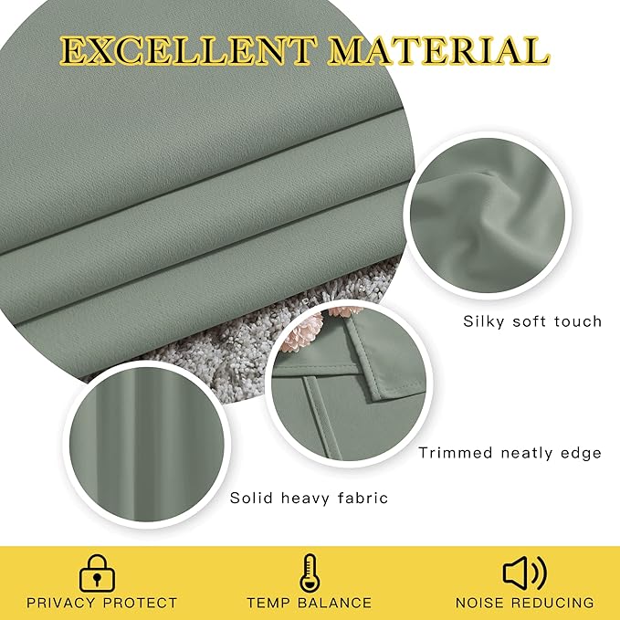 NICETOWN Blackout Sage Green Curtains & Drapes for Bedroom - Grommet Top Thermal Insulated Room Darkening Light/Sound Blocking Privacy Drapes for Living Room, 2 Panels, W52 x L63