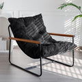 MAXYOYO Modern Accent Chair, Comfy Living Room Chair with Metal Frame Wooden Armrest, Upholstered Armchair with Soft Cushion for Bedroom Balcony Lounge Reading Room, Black
