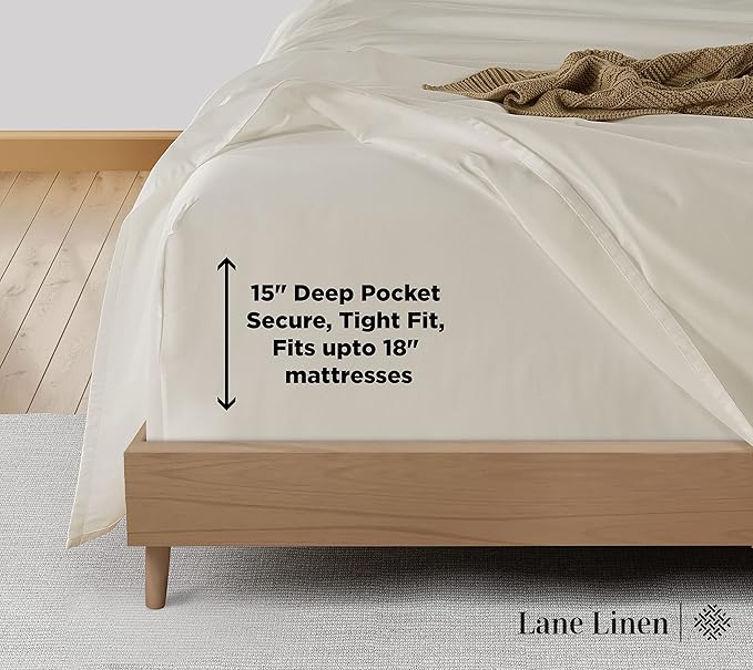 LANE LINEN 600 Thread Count Twin XL Sheets Set - 100% Cotton Bed Sheets Set Twin XL Size - Fully Elasticized Machine wash Sheets Set Twin XL Size, Deep Pocket Bedding Sheets & Pillowcases Set - Ivory