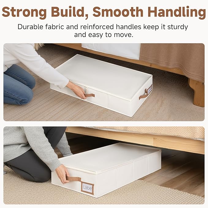 StorageWorks Underbed Storage with Lid, 2-Pack Under Bed Storage Containers for Clothes, Bedding, and Sweaters, Beige