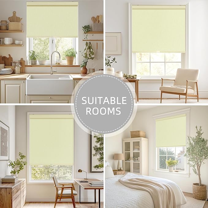 ChrisDowa Cordless Blackout Roller Shades for Windows, Striped Free-Stop Window Blinds with Privacy, Thermal Insulated Window Shades for Home, Office and Door. Beige, 49" W x 72" H