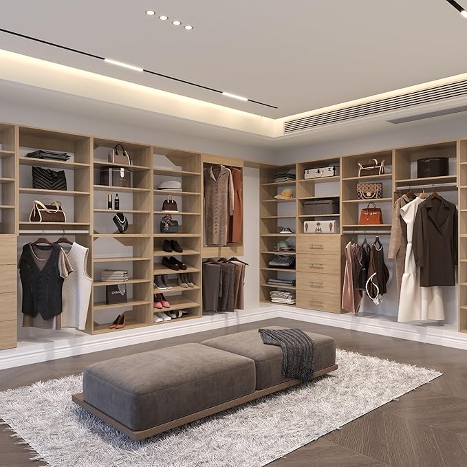 Medium Double Hanging Closet Unit, Modular Closet System, Wood Closet System Organizer with Storage for Walk In Closets, Clothing Rack Closet for Hanging Clothes, Bedroom, 28.5"W
