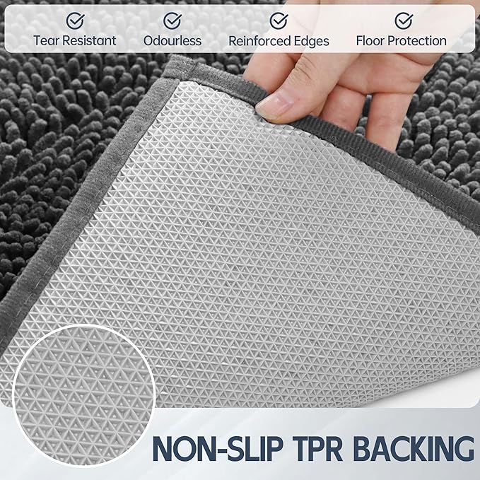 Dog Door Mat for Muddy Paws, 96" x 48" Chenille Absorbent Front Door Mat Inside, Large Runner Mud Mat for Dogs, Trap Dirt Washable Non Slip Outdoor Indoor Entrance Doormats, Grey