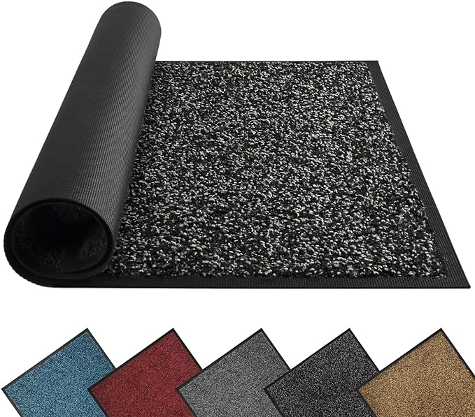 Mibao Front Door Mat, Dirt Trapper Welcome Mat for Outdoor Indoor, Non-Slip Waterproof Doormat, Durable Machine Washable Low Profile Entry Rug for Back Door Outside Patio Porch, 48" x 24", Black