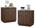 T4TREAM 23'' Fluted Nightstand Set of 2 with Charging Station, Large 2 Drawer Bedside Table, Modern End Table with Storage, Mid Century Night Stand for Bedroom Living Room, Curved Profile, Dark Walnut