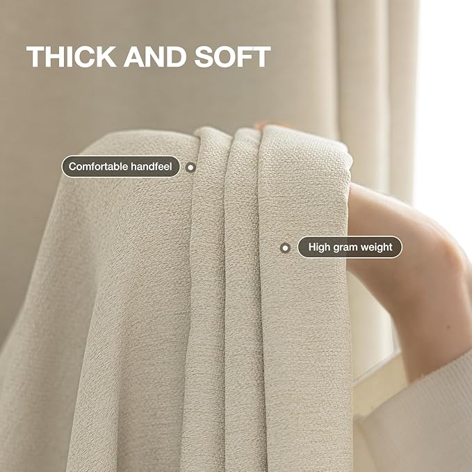 Blackout Curtains 72 inch Length 2 Panels Set for Dining Room Master Room, Thick Soft Linen-Look Textured Full Light Blocking Room Darkening Thermal Insulated Drapes (W52xL72, Cream)