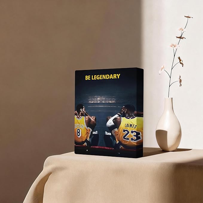 Kobe Bryant and LeBron James Canvas Wall Art Print Poster, Be Legendary Inspirational Sports Picture Artwork, Motivational Mamba Mentality Wall Decor for Home Office Gym Living Room, Framed 24x30inch