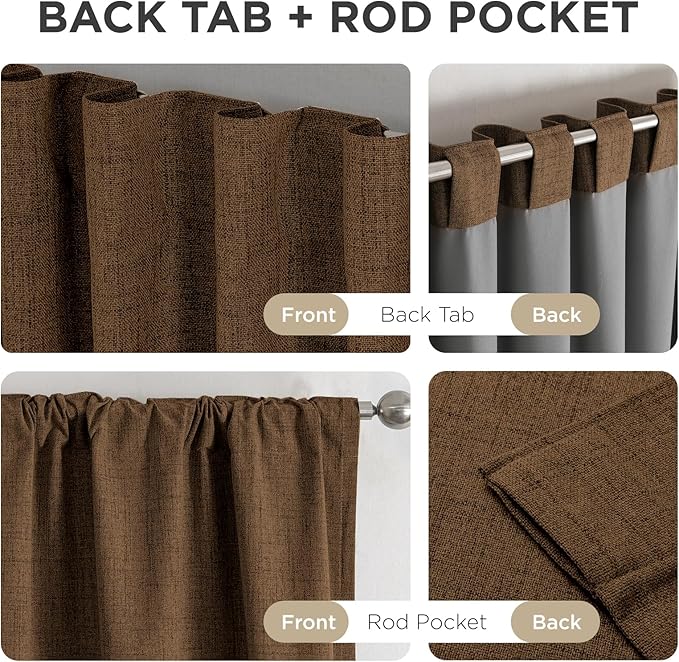 Joydeco Blackout Curtains for Bedroom - 63 Inch Long 100% Light Blocking 2 Panels Cappuccino Drapes, Thermal Insulated Room Darkening Curtains, Linen Textured for Living Room, Rod Pocket & Back Tabs