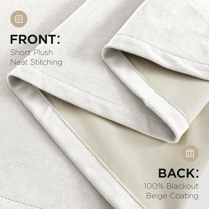 Joydeco White 100% Blackout Curtains 90 Inch 2 Panels, Luxury Thermal White Velvet Curtains for Bedroom Living Room, Soundproof Blackout Window Drapes, Grommet Top (52W x 90L)