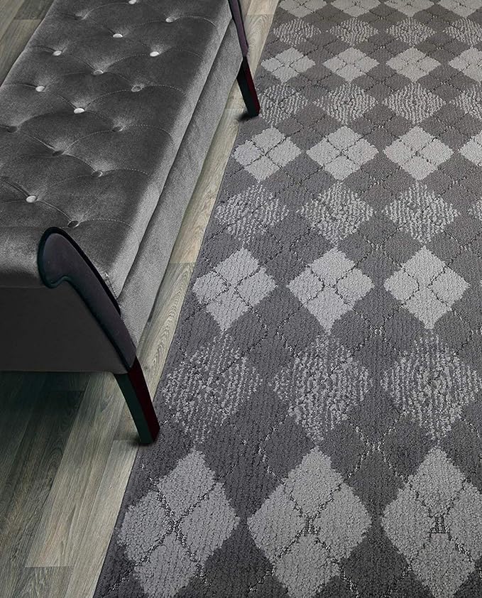 Custom Length Hallway Runner Rug,Slip Resistant,Squares Anthracite, 26 Inch X 14 feet, Sold and Priced Per Foot